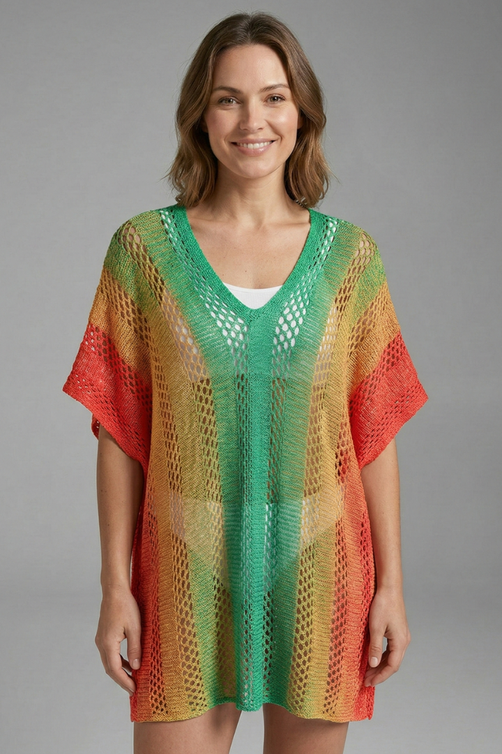 Women’s Beach Dress with V-Neck and Short Sleeves