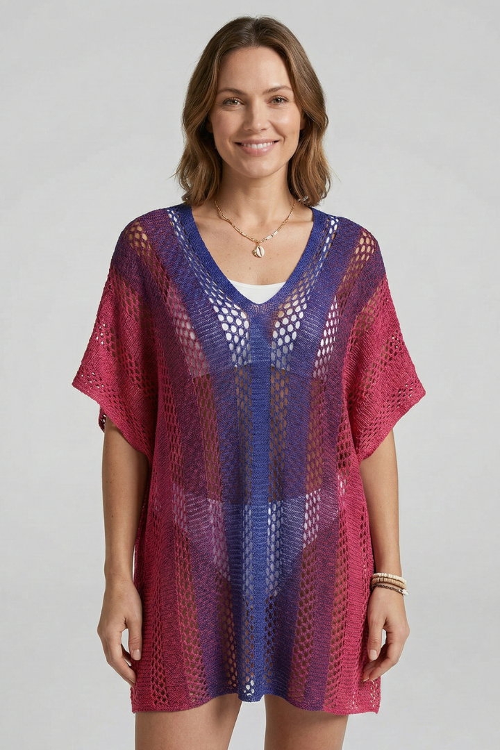Women’s Beach Dress with V-Neck and Short Sleeves