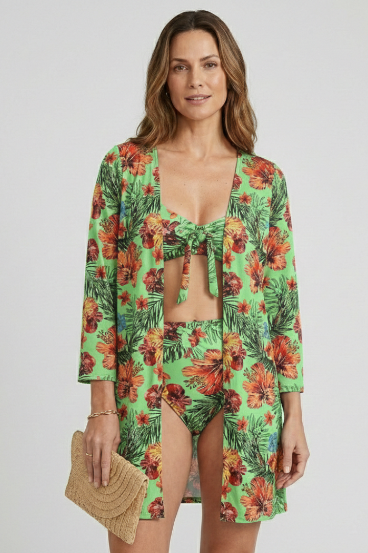 Women’s Bikini Set with Tie Top and Cover-Up