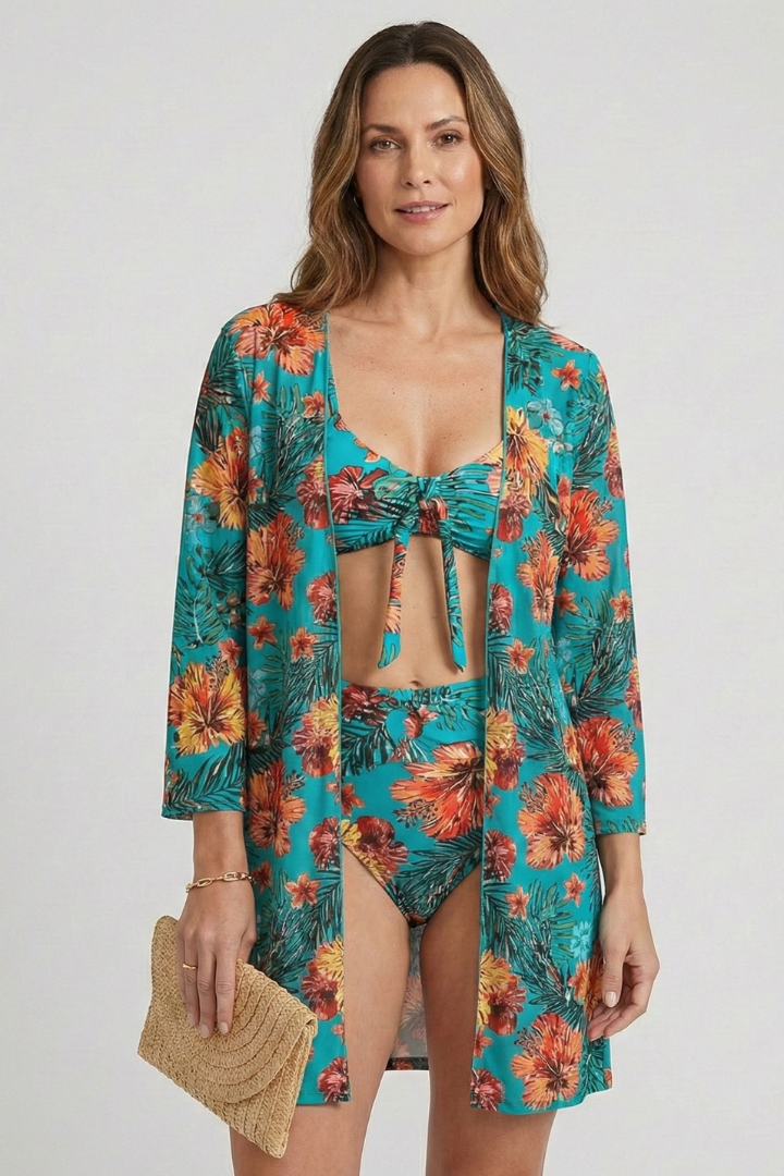 Women’s Bikini Set with Tie Top and Cover-Up