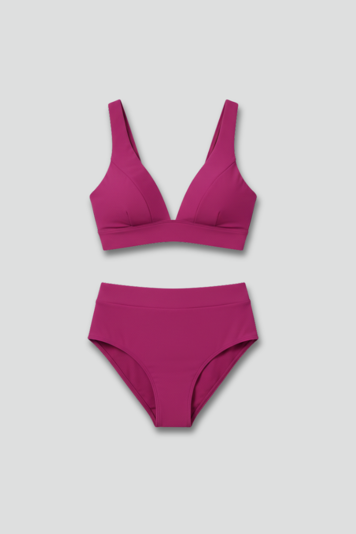 Women’s Bikini Set with V-Neck Top and High Waist