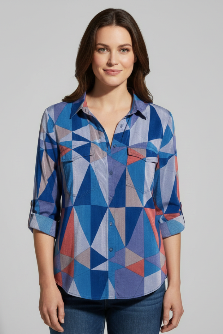Women’s Blouse with Button Closure and Geometric Print