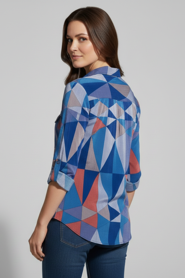 Women’s Blouse with Button Closure and Geometric Print
