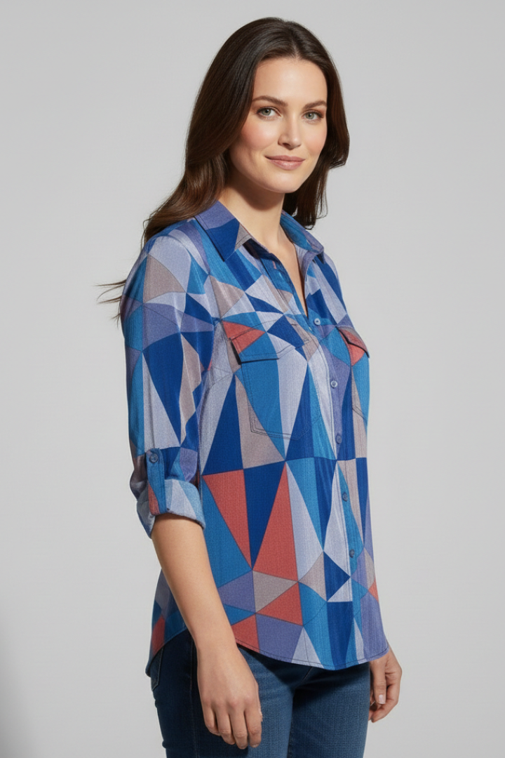 Women’s Blouse with Button Closure and Geometric Print
