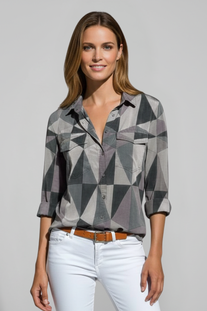 Women’s Blouse with Button Closure and Geometric Print