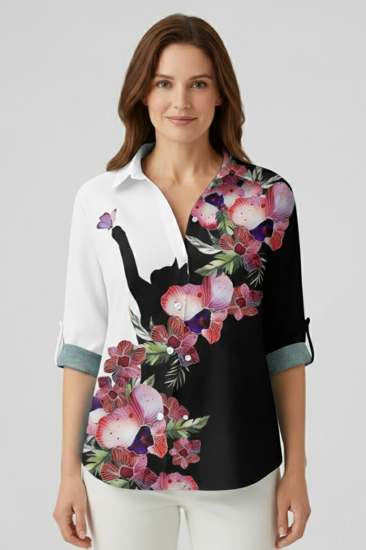 Women’s Blouse with Button Closure and Mandala Print