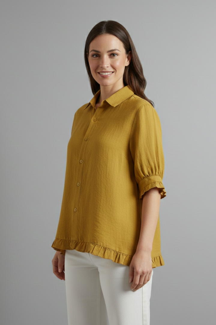 Women’s Blouse with Button Closure and Ruffle Hem