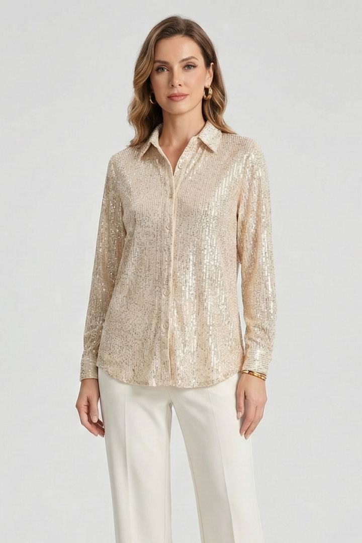 Women’s Blouse with Button Fastening and Textured Surface