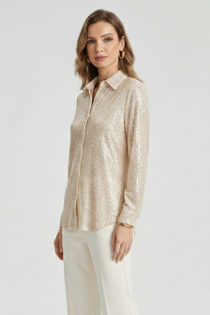 Women’s Blouse with Button Fastening and Textured Surface