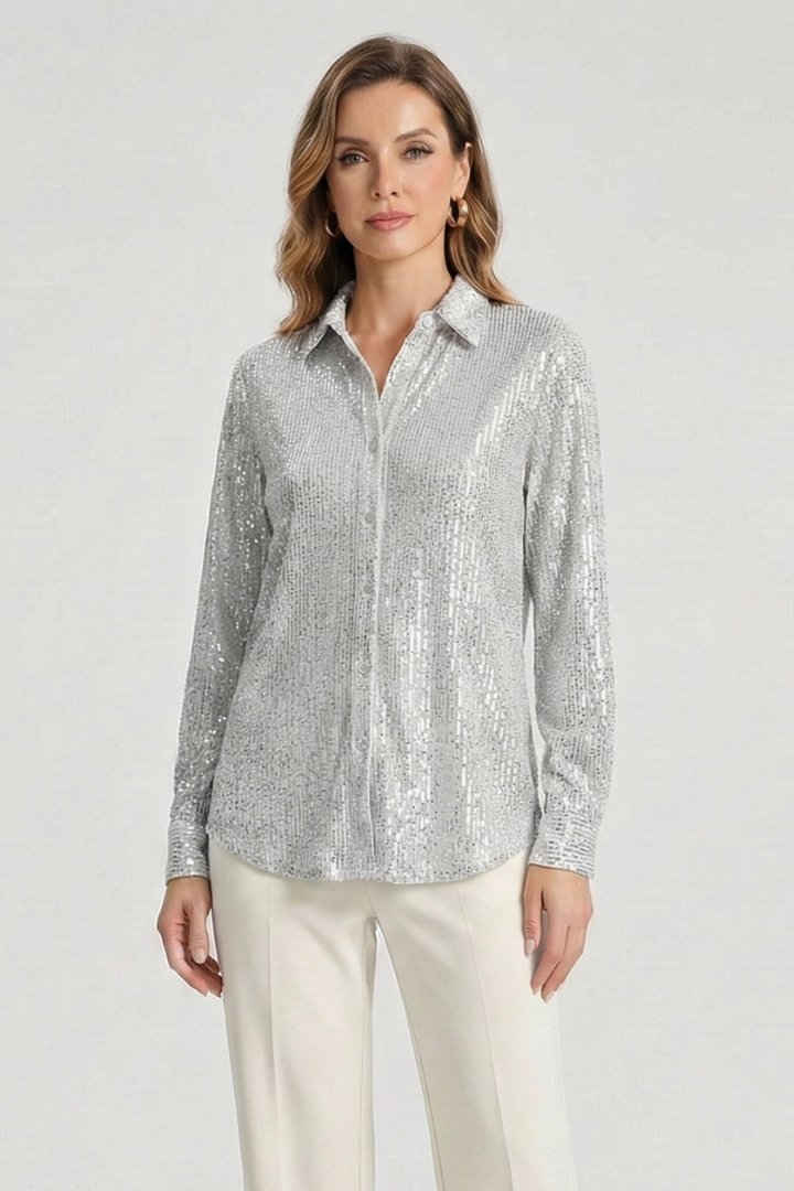 Women’s Blouse with Button Fastening and Textured Surface