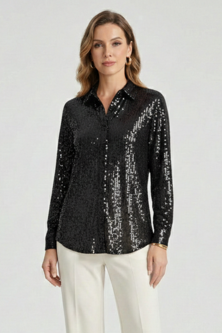 Women’s Blouse with Button Fastening and Textured Surface