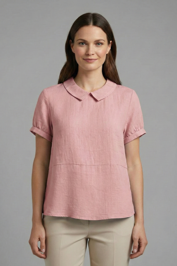 Women’s Blouse with Collared Neckline and Short Sleeves