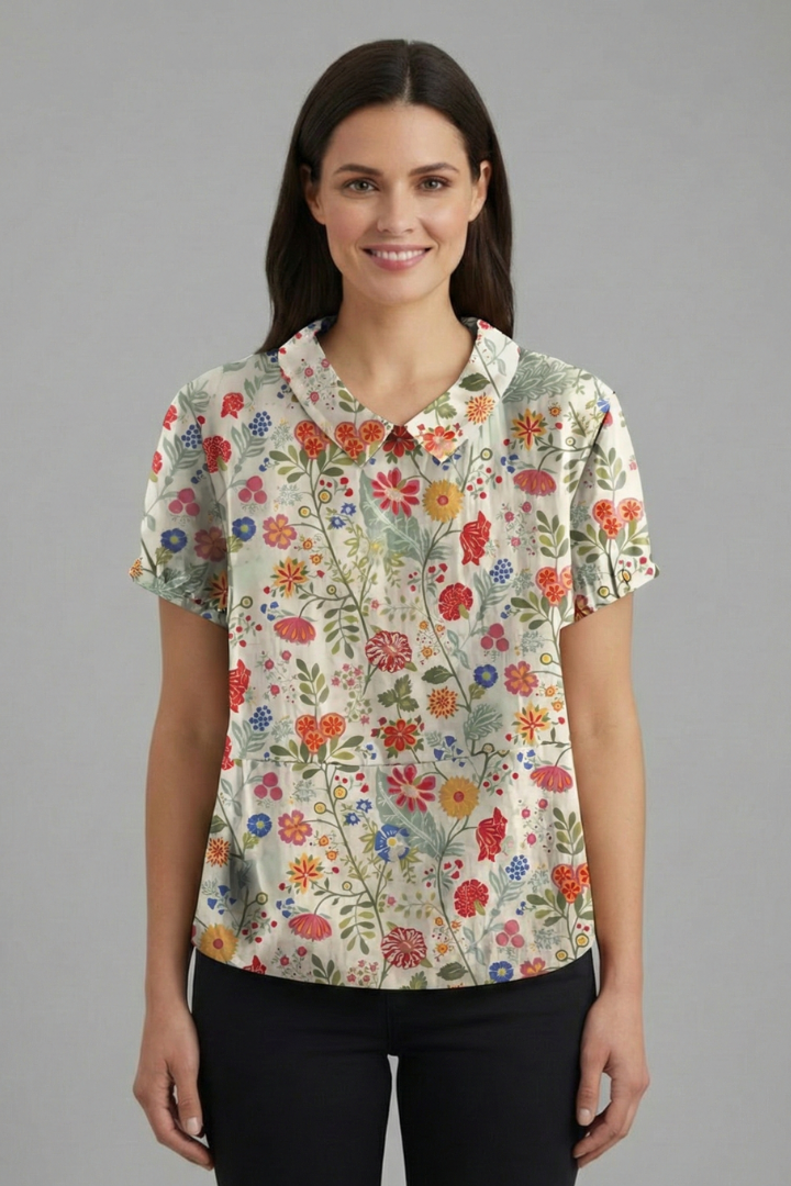 Women’s Blouse with Collared Neckline and Short Sleeves