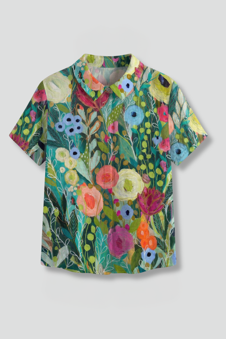 Women’s Blouse with Floral Pattern and Short Sleeves
