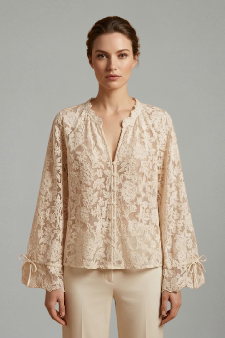 Women’s Blouse with Surface and Flared Sleeves