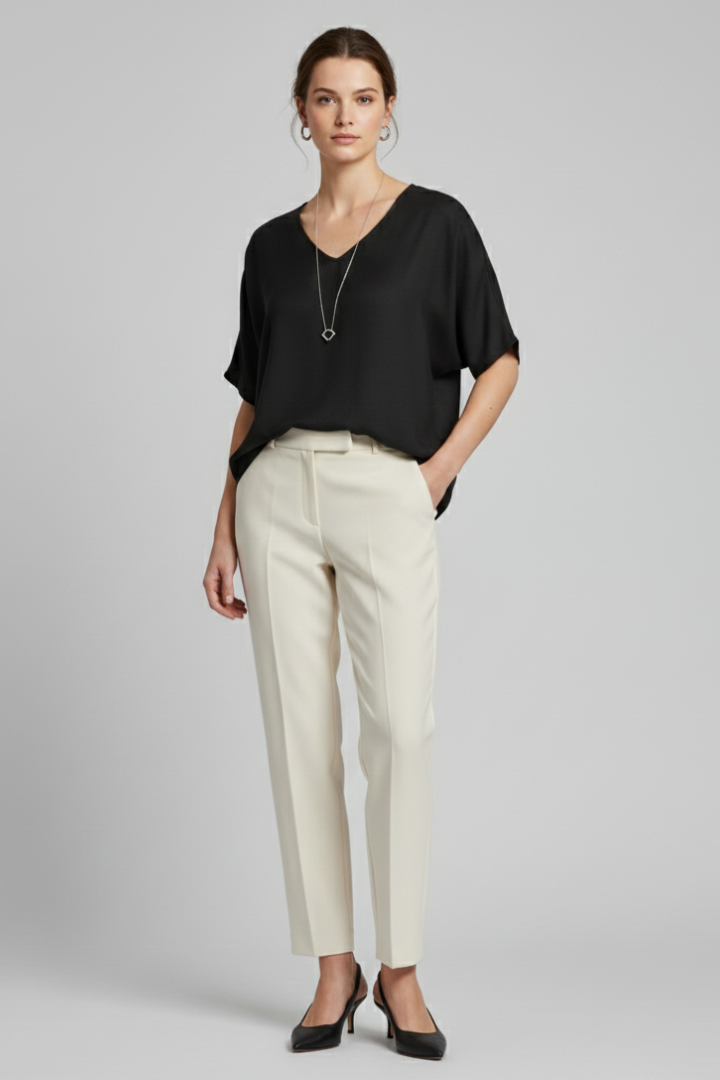 Women’s Blouse with Loose Fit and Plain Woven Surface