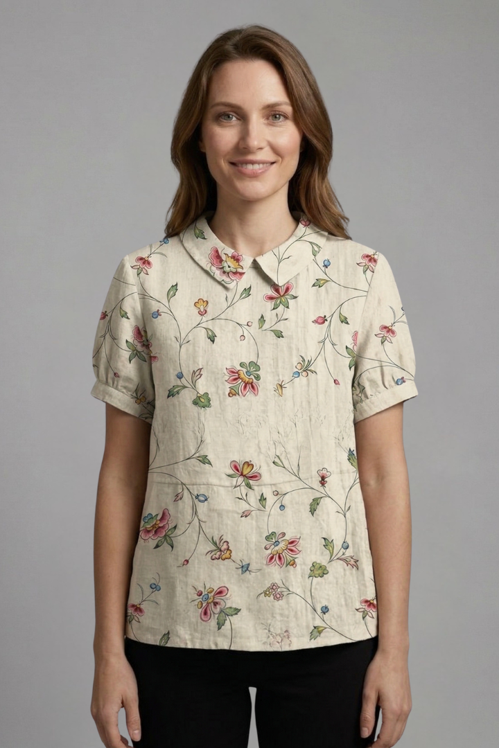 Women’s Blouse with Notch Neck and Floral Print