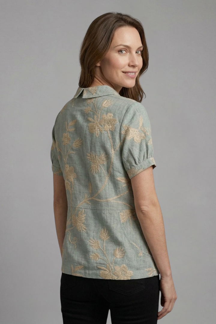 Women’s Blouse with Notch Neck and Floral Print