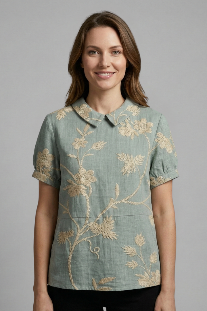 Women’s Blouse with Notch Neck and Floral Print