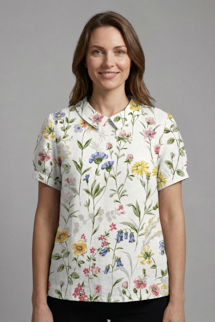 Women’s Blouse with Notch Neck and Floral Print