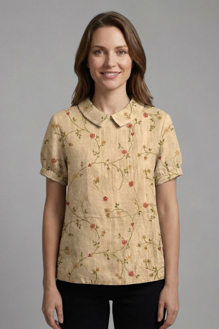 Women’s Blouse with Notch Neck and Floral Print