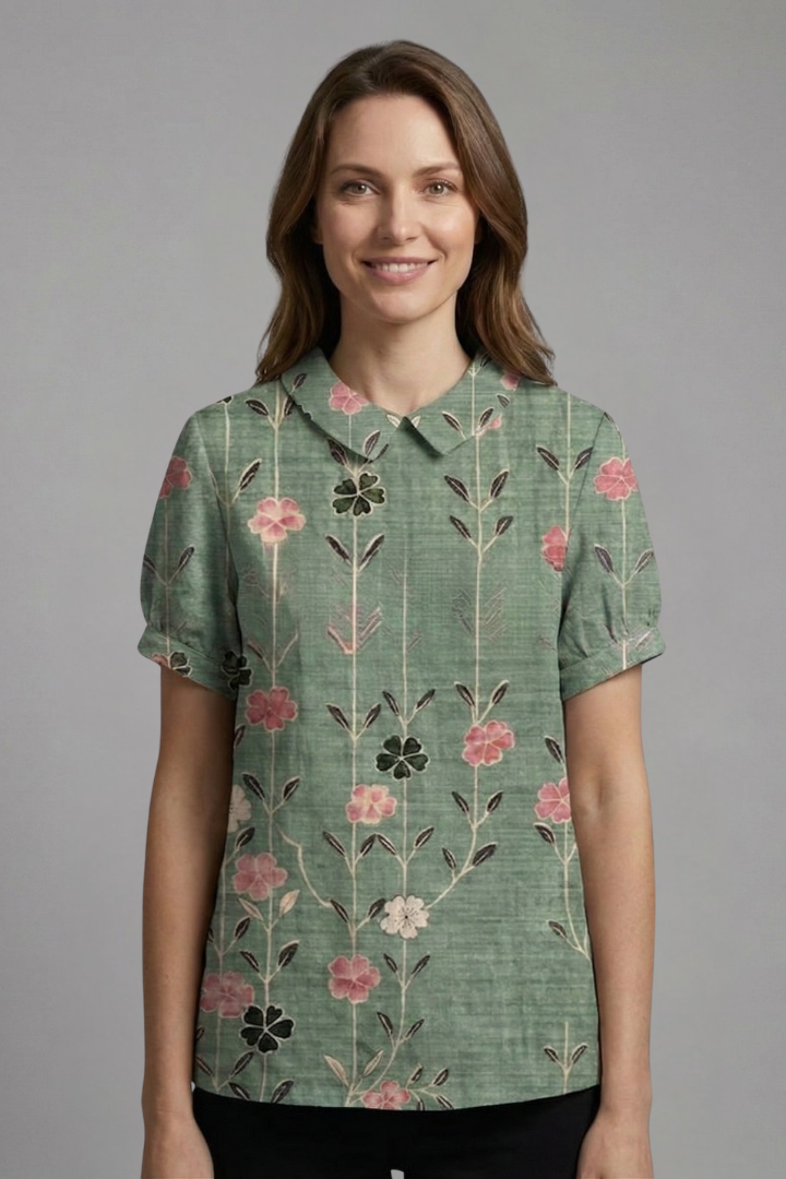 Women’s Blouse with Notch Neck and Floral Print