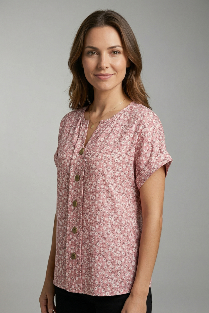 Women’s Blouse with Round Neck and Button Front