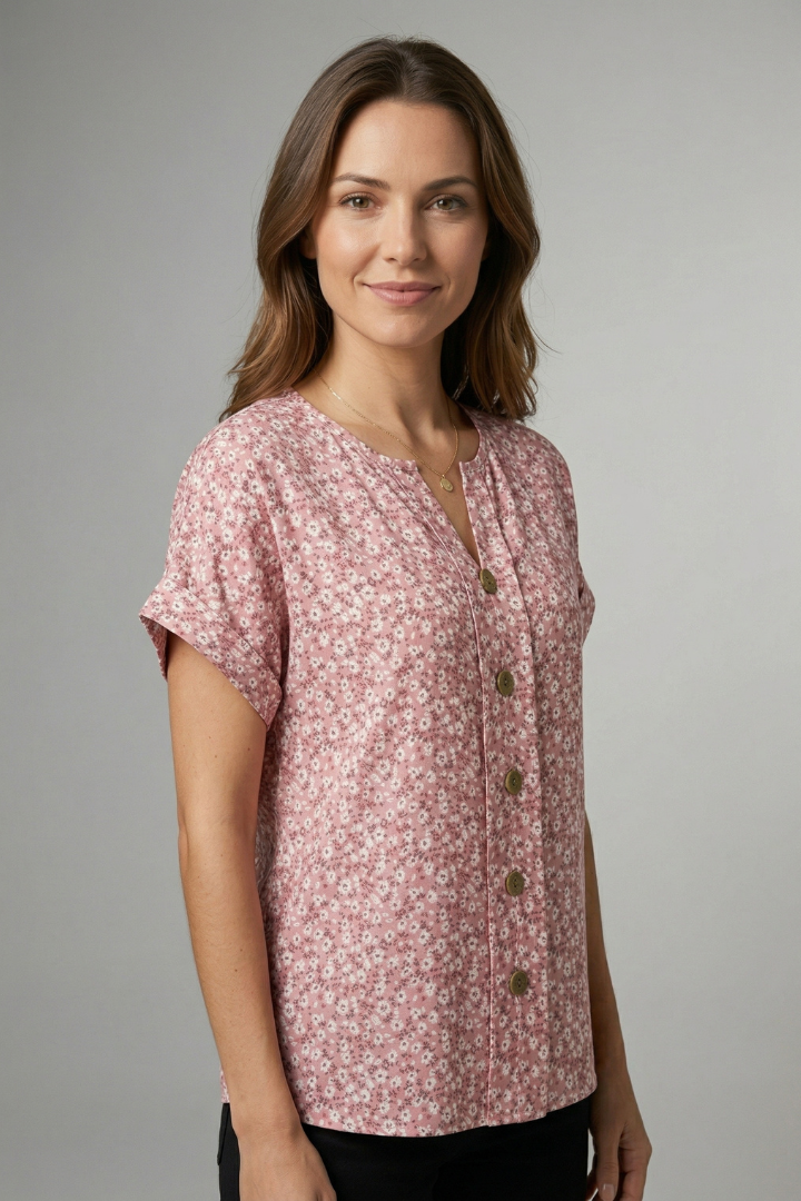 Women’s Blouse with Round Neck and Button Front