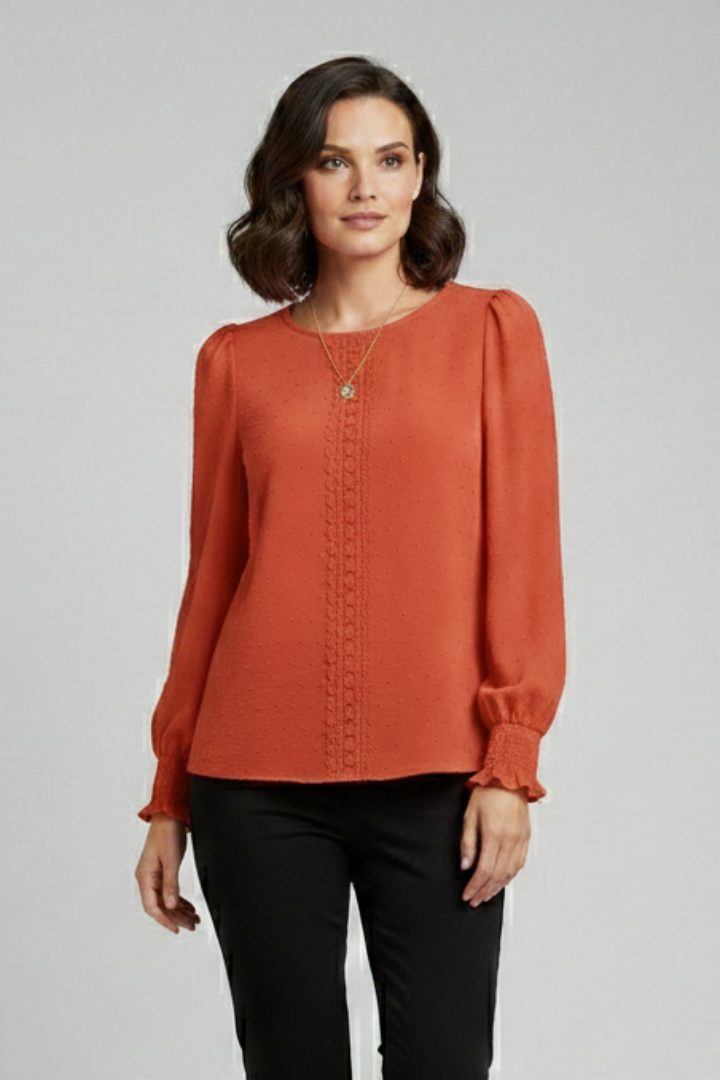 Women’s Blouse with Round Neck and Embroidered Detail