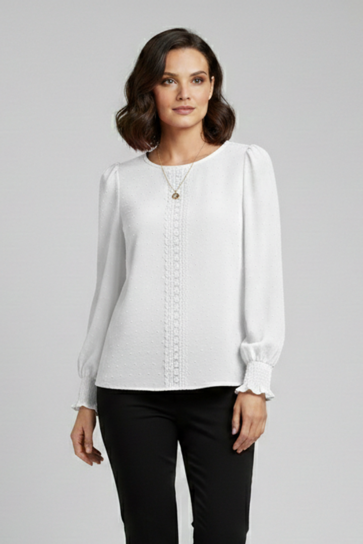 Women’s Blouse with Round Neck and Embroidered Detail