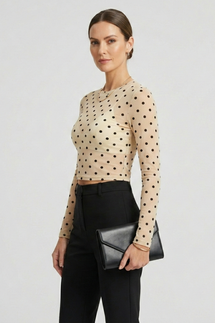 Women’s Blouse with Round Neck and Polka Dot Surface