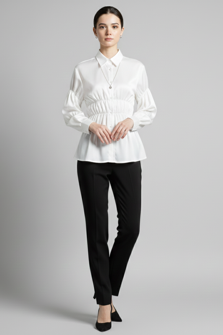 Women’s Blouse with Ruched Front and Relaxed Shape