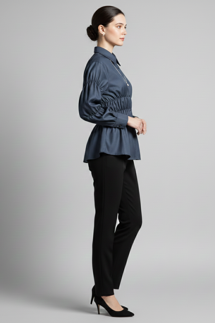 Women’s Blouse with Ruched Front and Relaxed Shape
