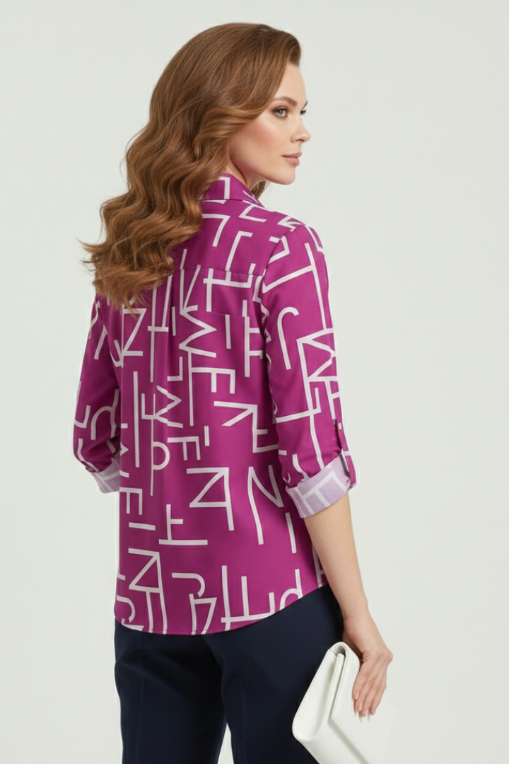 Women’s Blouse with Turn-Down Collar and Roll-Up Sleeves