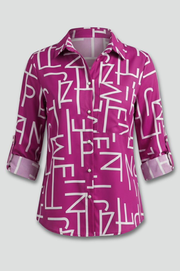 Women’s Blouse with Turn-Down Collar and Roll-Up Sleeves