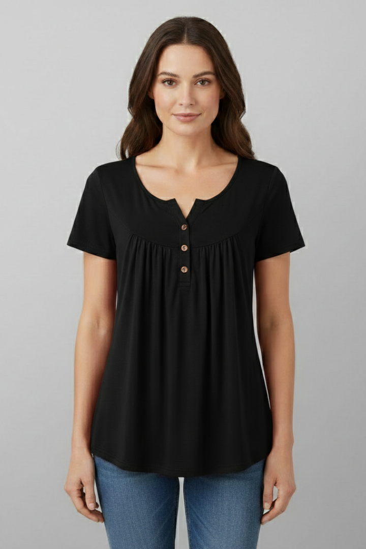 Women’s Blouse with V-Neck and Button Detail