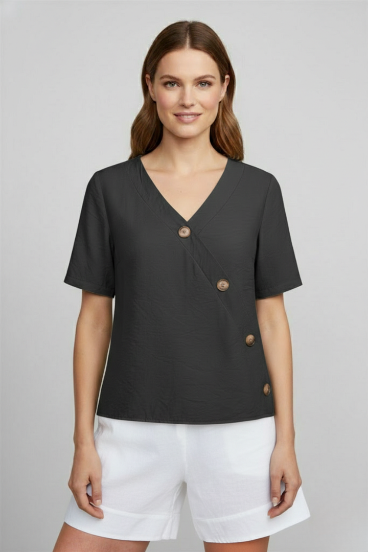 Women’s Blouse with V-Neck and Button Detail