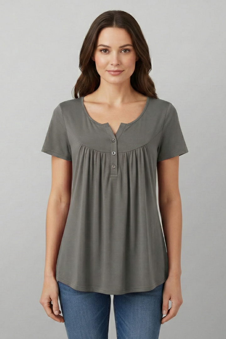 Women’s Blouse with V-Neck and Button Detail
