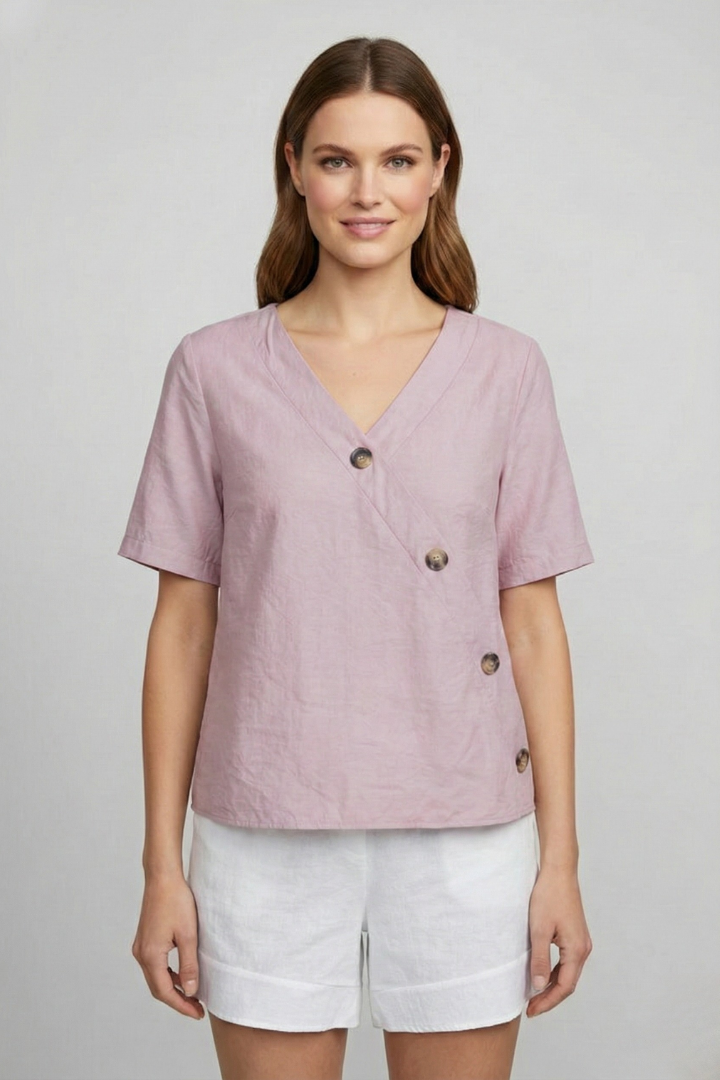 Women’s Blouse with V-Neck and Button Detail