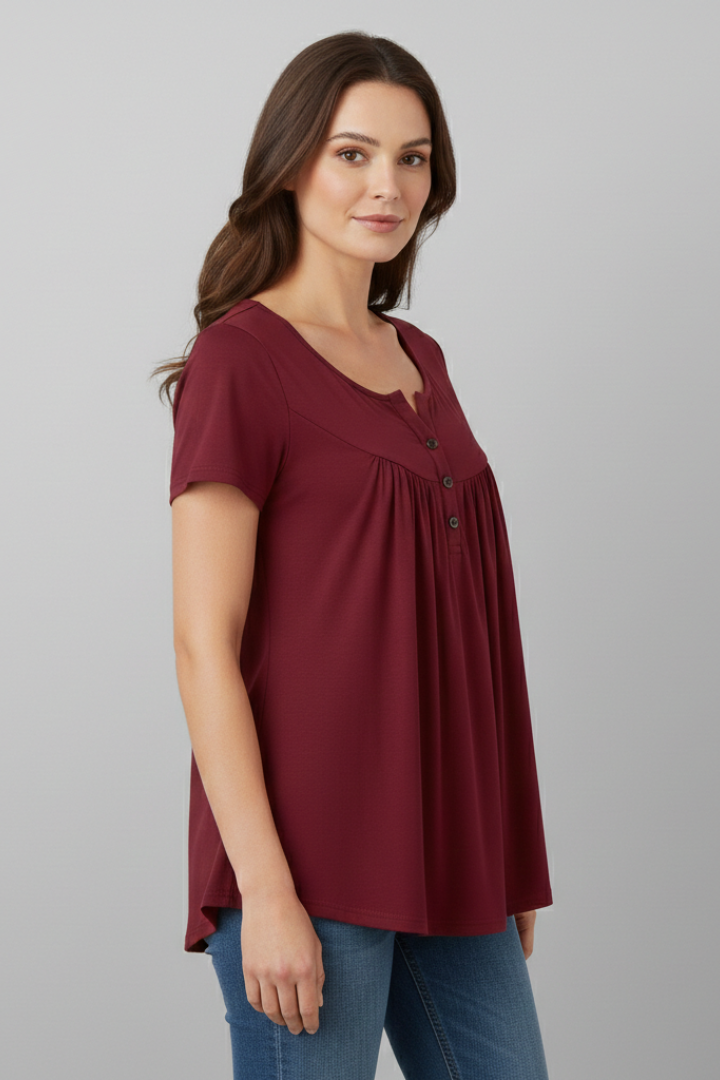 Women’s Blouse with V-Neck and Button Detail