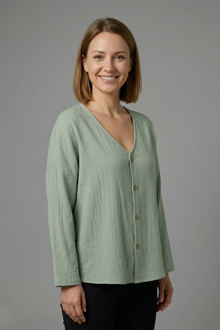 Women’s Blouse with V-Neck and Button Fastening