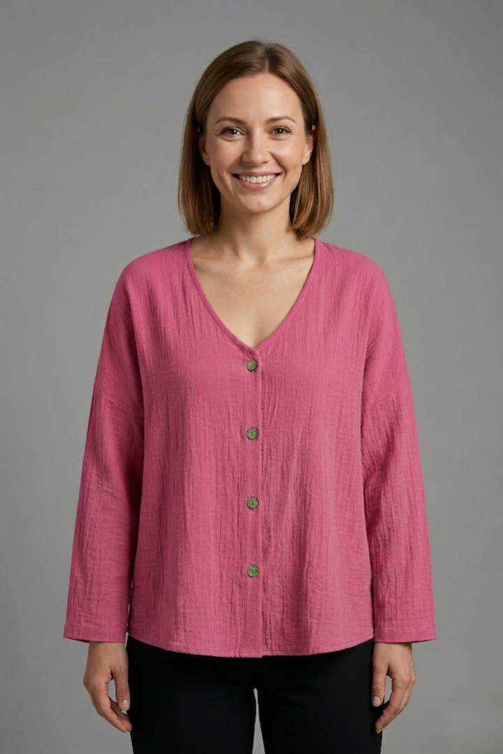 Women’s Blouse with V-Neck and Button Fastening