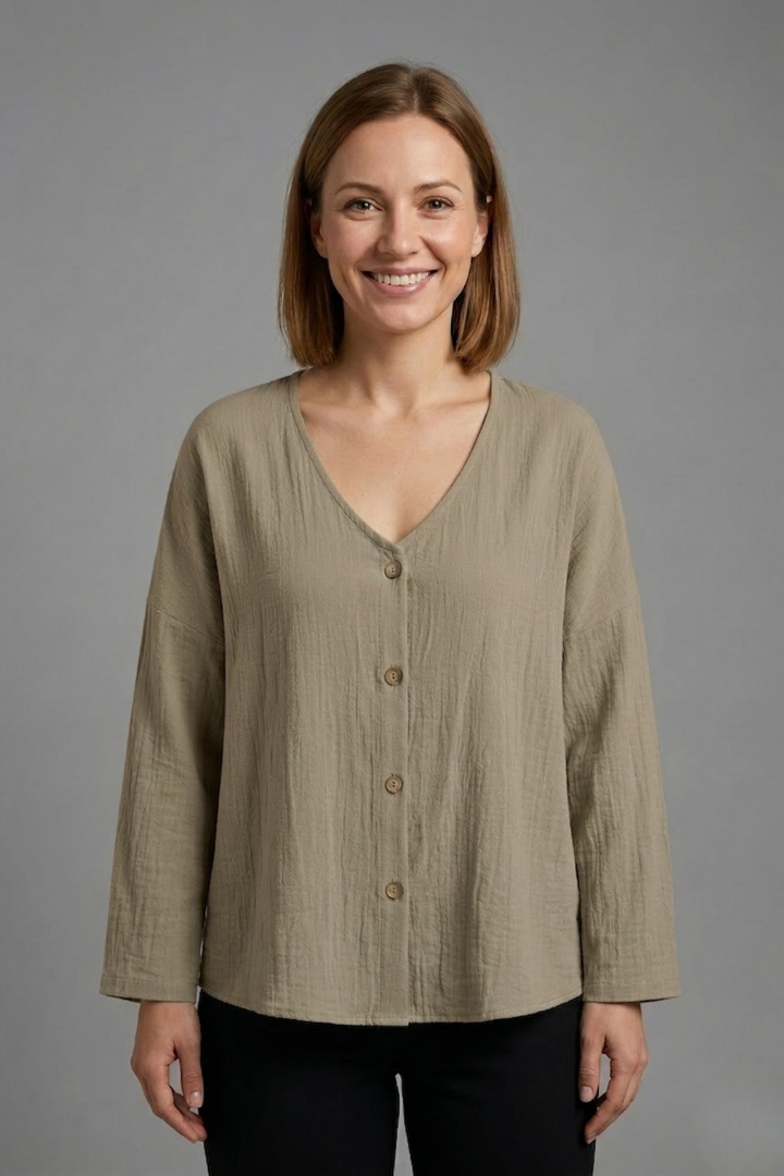 Women’s Blouse with V-Neck and Button Fastening