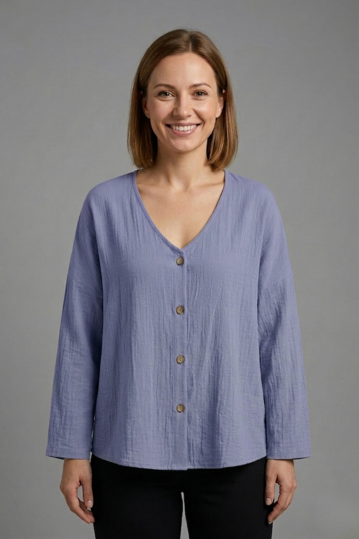 Women’s Blouse with V-Neck and Button Fastening