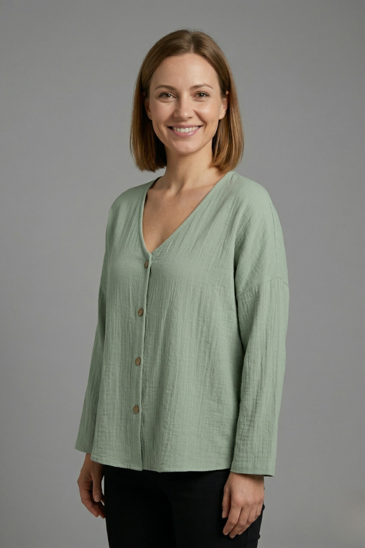 Women’s Blouse with V-Neck and Button Fastening