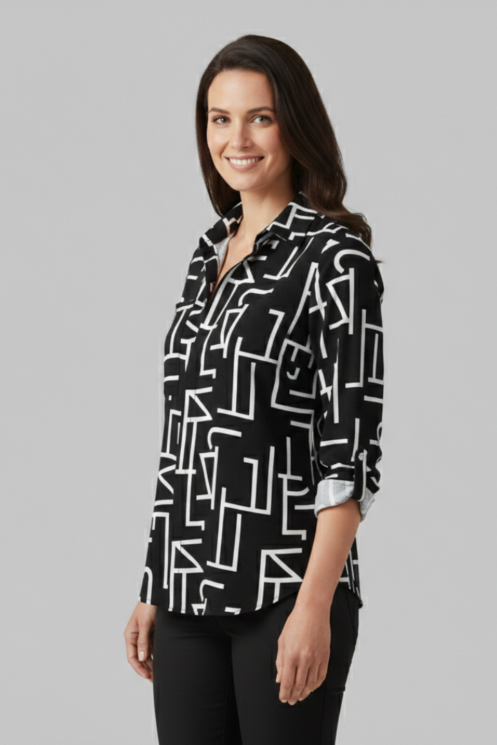 Women’s Blouse with V-Neck and Long Sleeves