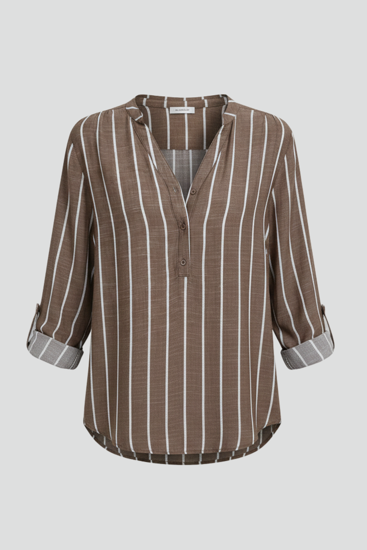 Women’s Blouse with V-Neck and Stripe Pattern