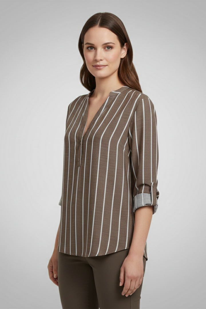 Women’s Blouse with V-Neck and Stripe Pattern