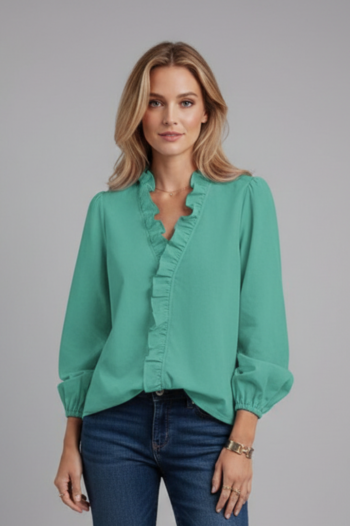 Women’s Blouse with V Neck and Ruffle Detail