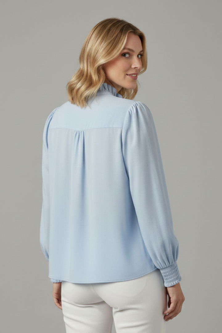 Women’s Blouse with V Neckline and Ruffle Trim